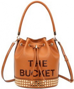 Studded The Bucket Draw String Hobo TB3-L9018 BROWN